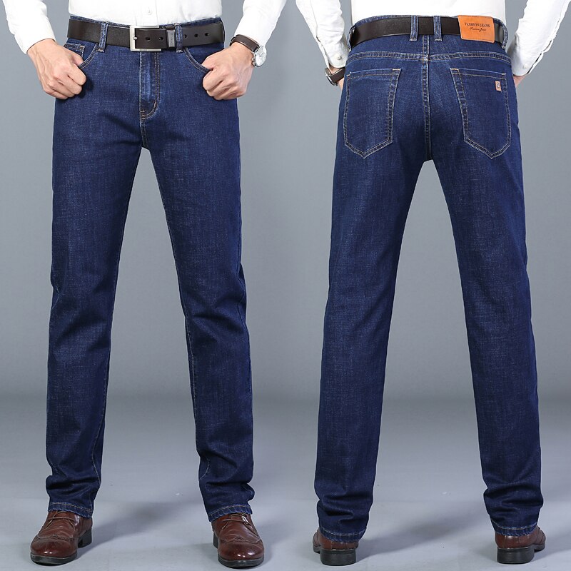 2020 Autumn New Men's Business Regular Fit Jeans Classic Style Black Blue Fashion Denim Stretch Pants Male Brand Trousers