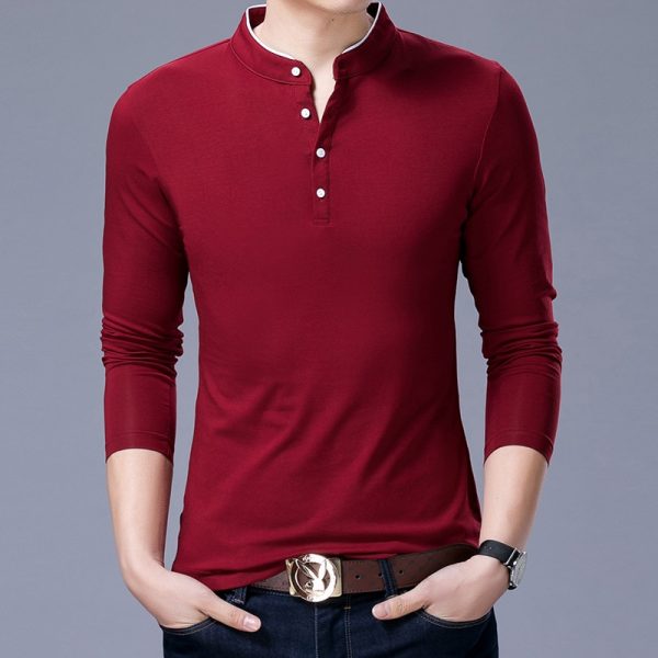 Brand clothes 2020 autumn new Men's stand collar slim t-shirt Fashion casual Solid color cotton long sleeve t-shirt tee