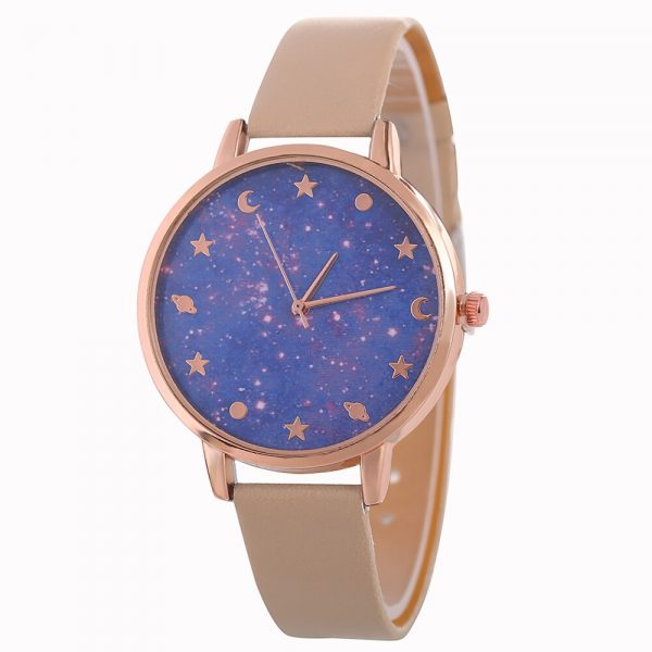 Cute Moon Stars Design Analog Quartz Watch Women Dress Watches Unique Romantic Starry Sky Dial Casual Fashion Women Wrist Watch