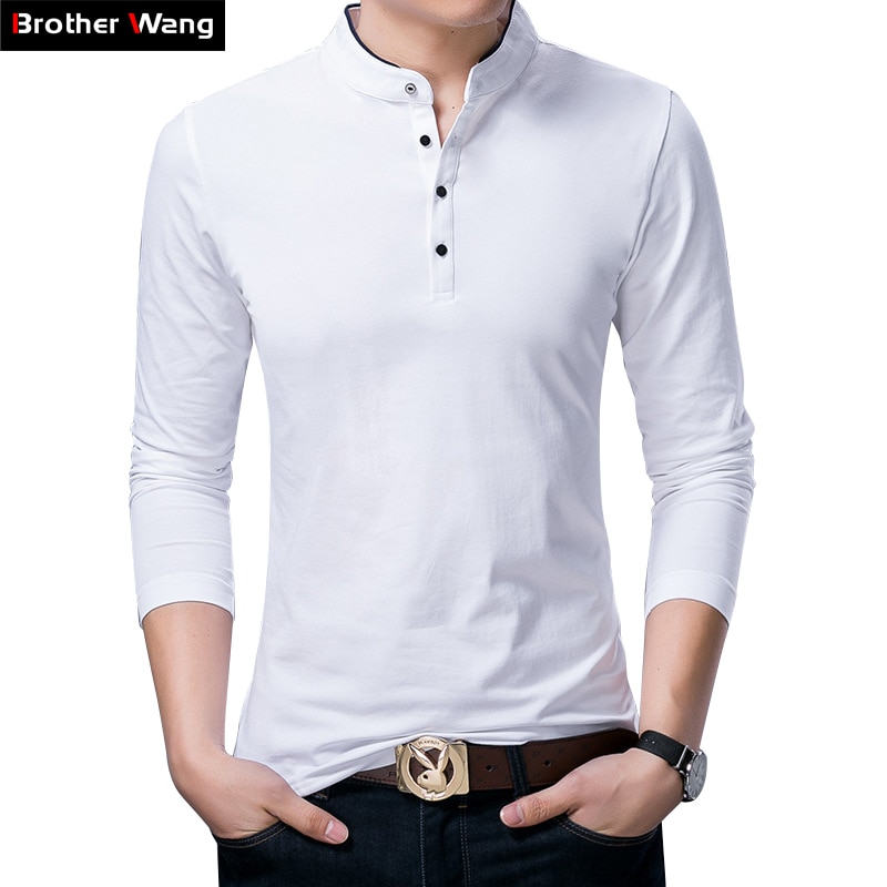 Brand clothes 2020 autumn new Men's stand collar slim t-shirt Fashion casual Solid color cotton long sleeve t-shirt tee