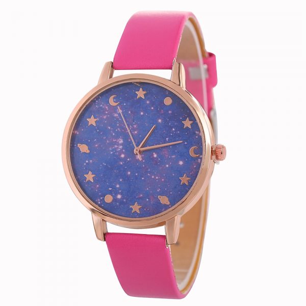 Cute Moon Stars Design Analog Quartz Watch Women Dress Watches Unique Romantic Starry Sky Dial Casual Fashion Women Wrist Watch