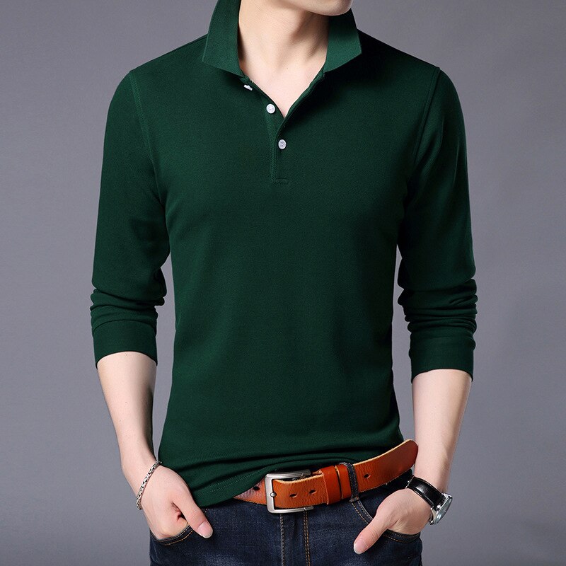 2020 Men Clothes Autumn New Style Casual Long Sleeve T-shirt High Quality Business Fashion Cotton Lapel Tops Tee