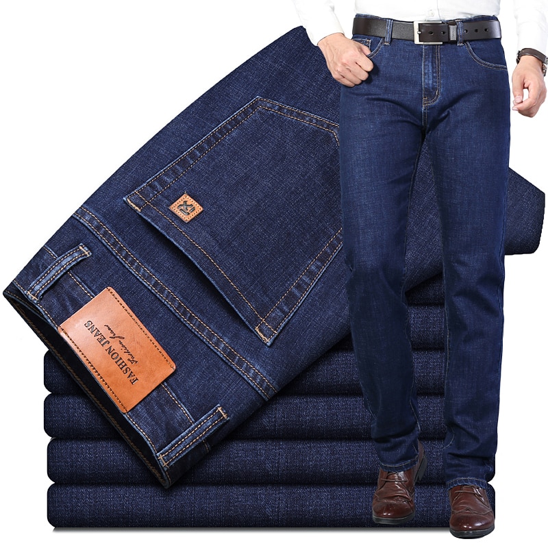 2020 Autumn New Men's Business Regular Fit Jeans Classic Style Black Blue Fashion Denim Stretch Pants Male Brand Trousers
